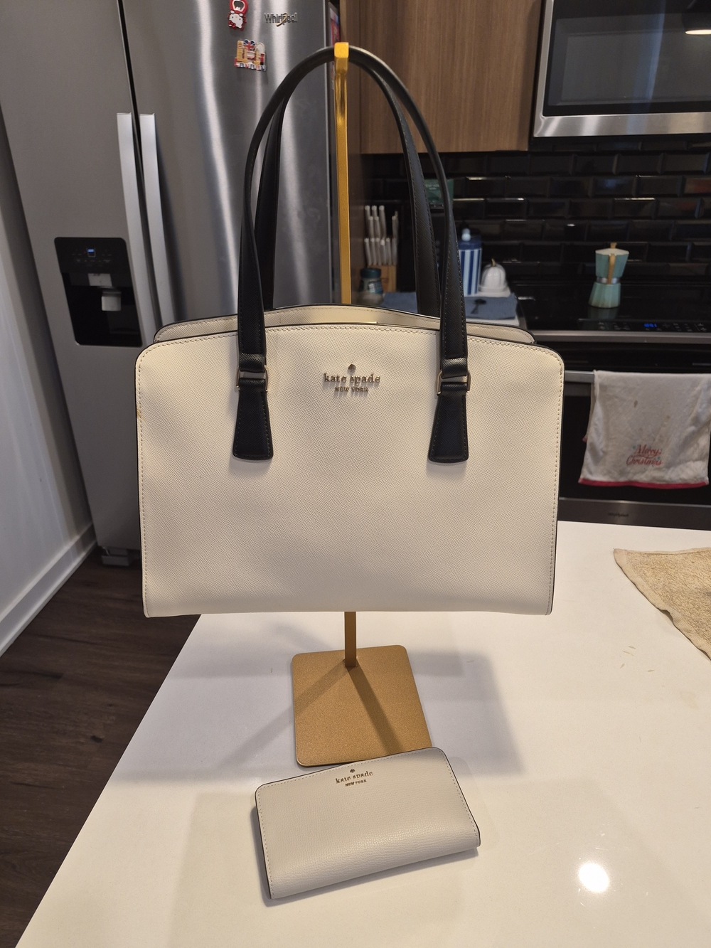 Kate Spade New York Perry Medium Satchel Saffiano Leather Warm Beige and Wallet